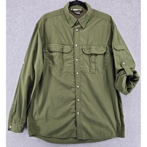 REI Men's LT TALL Sahara Tech Button Up Shirt Green Roll Tab UPF 50+ Vented Hike